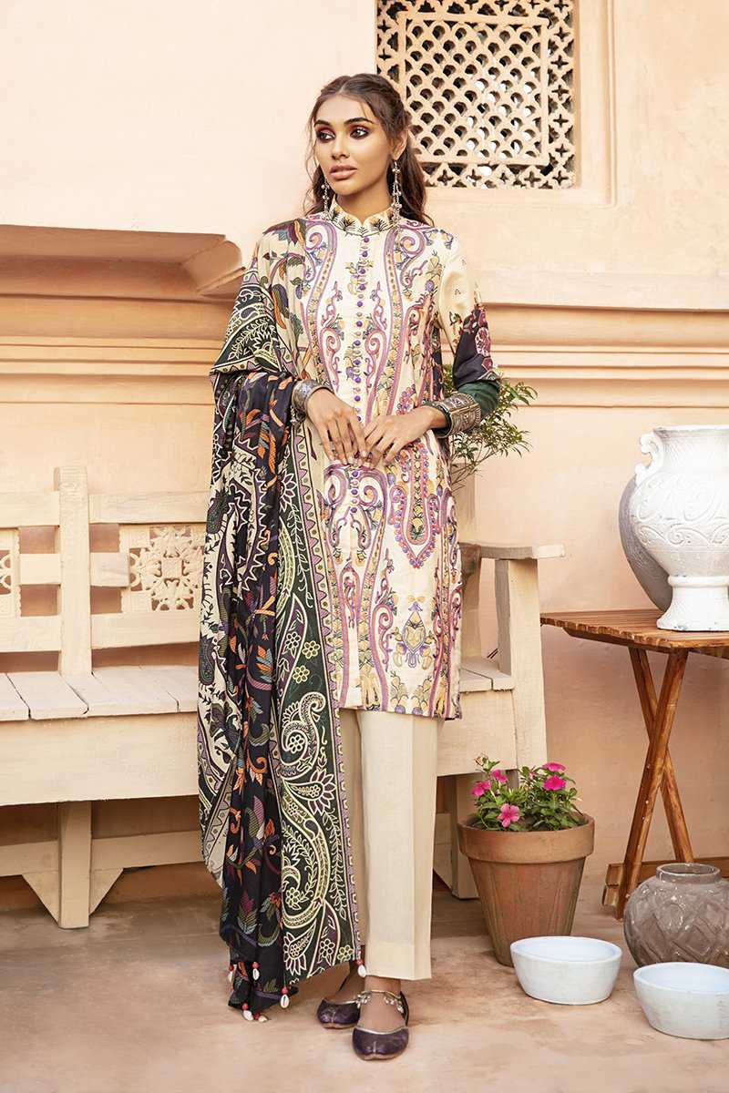 Cross Stitch Marzipan Mehek Cotton Satin Unstitched 3 Piece Suit