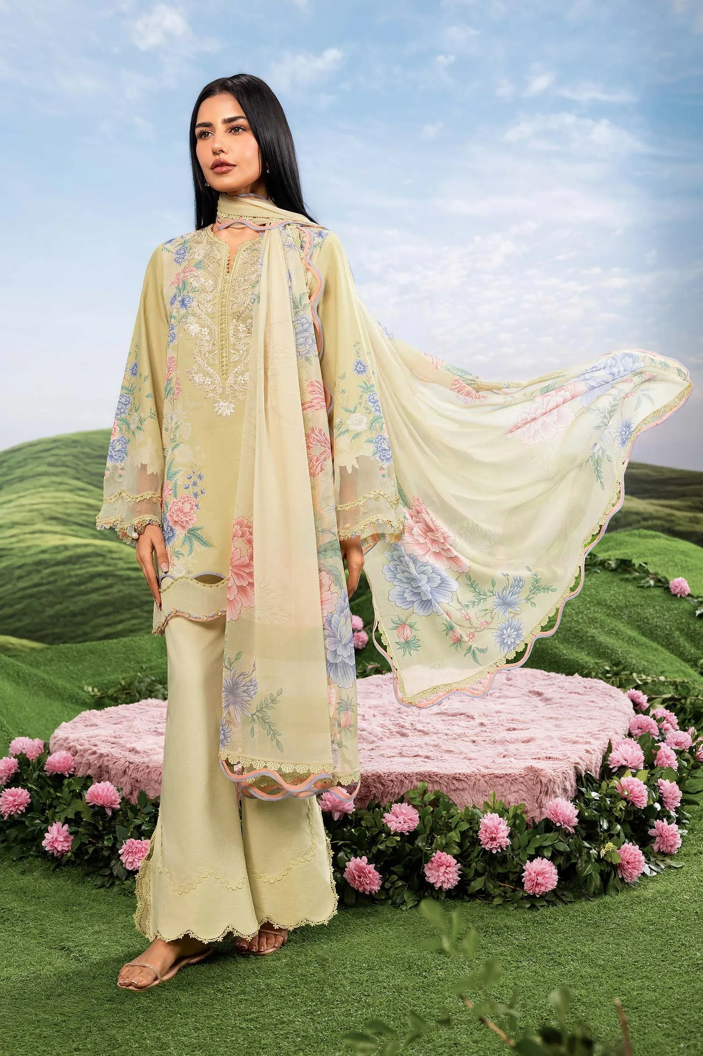Maria B Basic 3 Pc Unstitched Embroidered Lawn Suit 11A