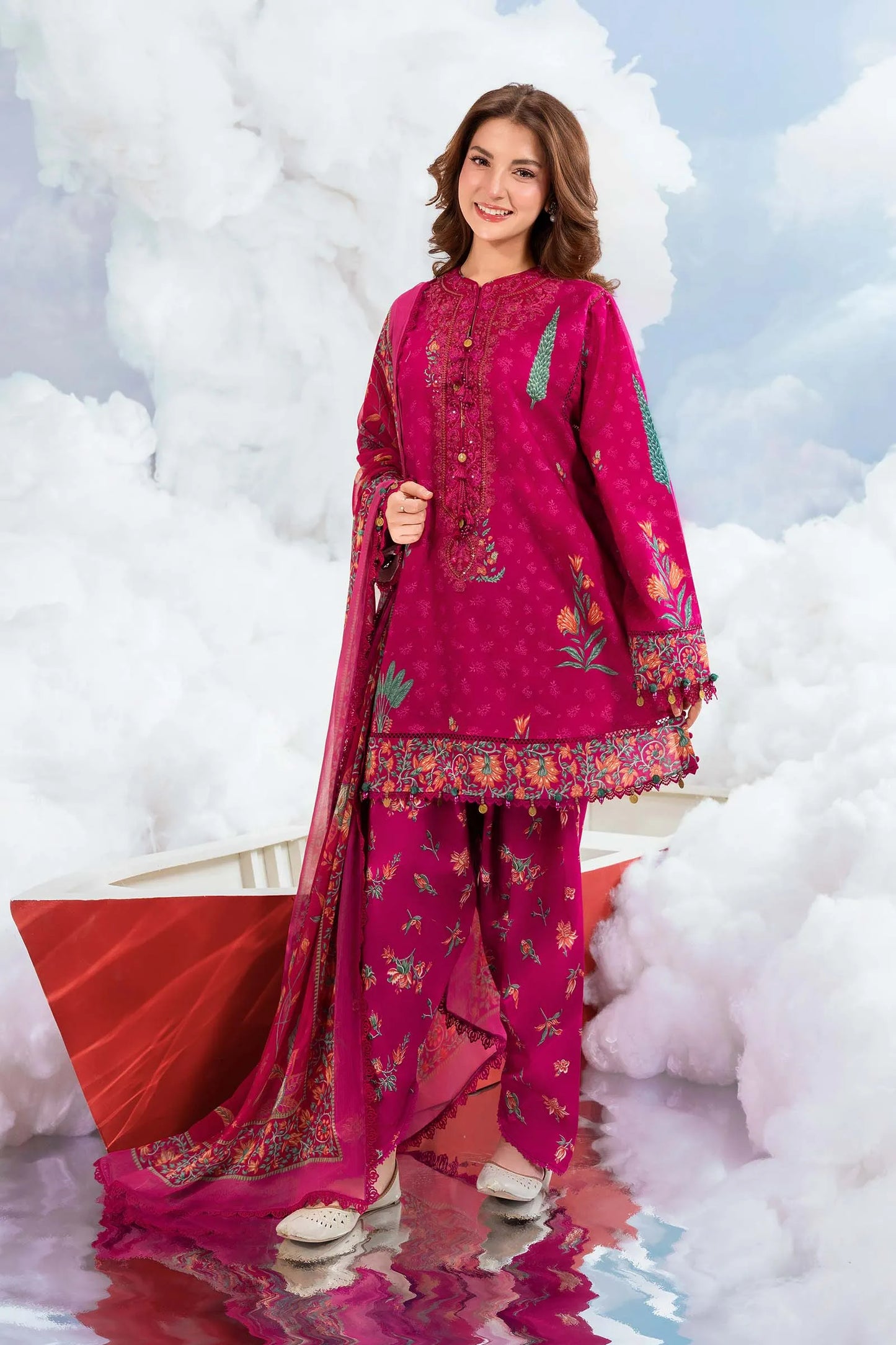 MariaB Basic 3 Pc Unstitched Embroidered Lawn Suit 03B