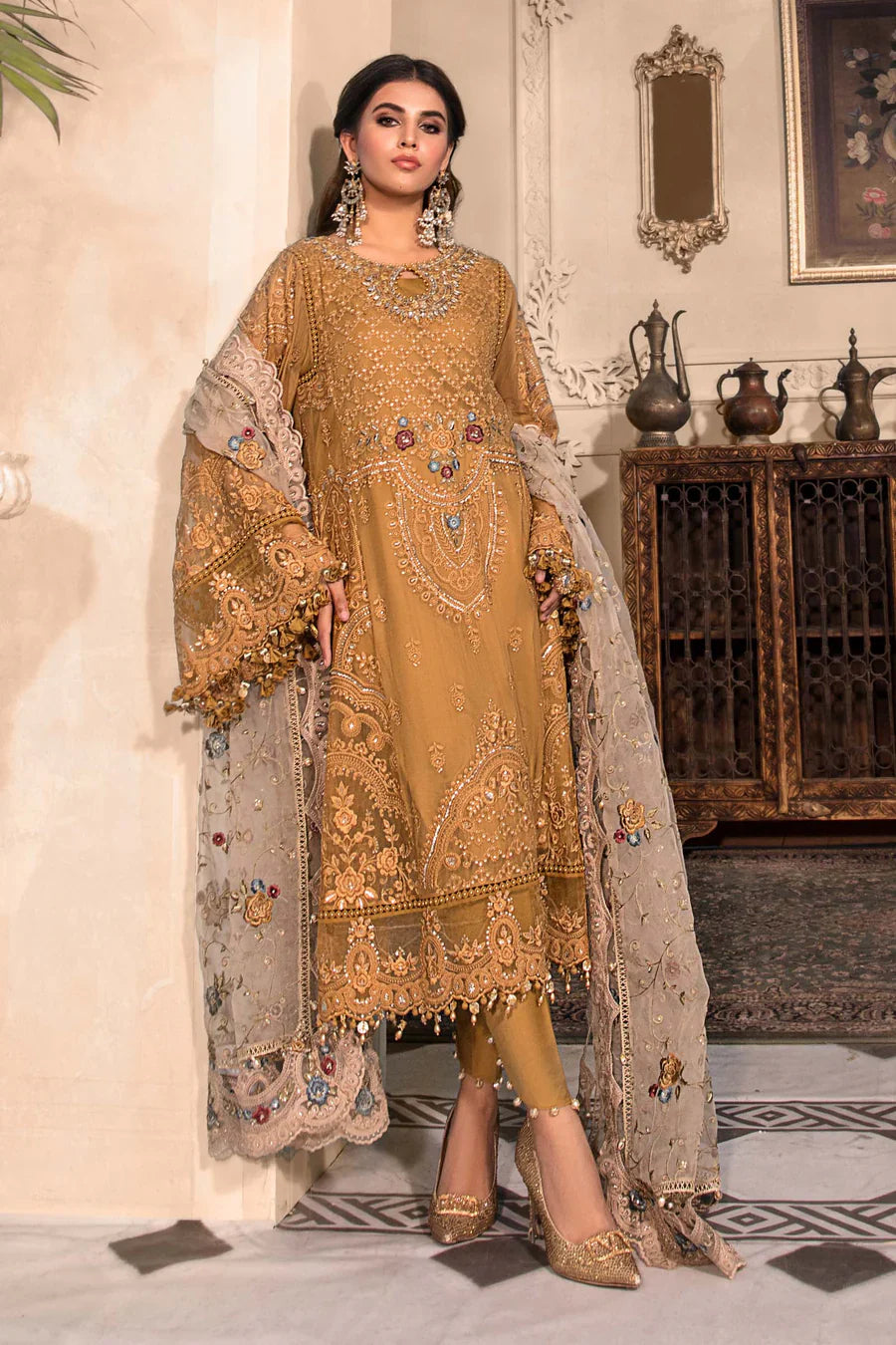 Maria B Embroidered Unstitched Mustard BD-2606