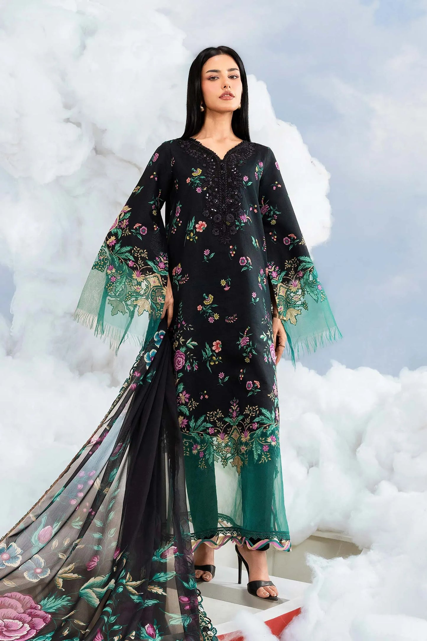 MariaB Basic 3 Pc Unstitched Embroidered Lawn Suit 01B