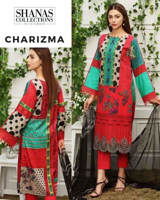 Charizma  Embroidered Lawn Unstitched 3 Piece Suit