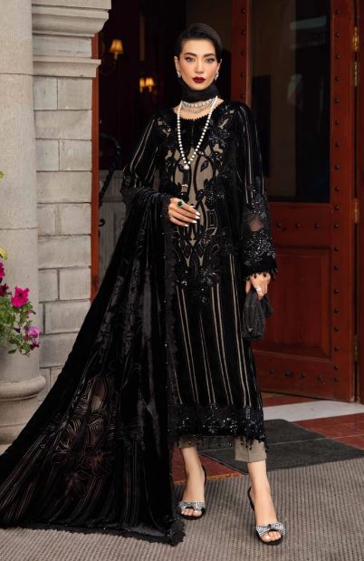 Maria B Unstitched Embroidered Velvet Suit - DL-1205