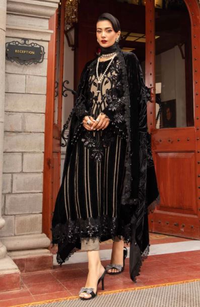 Maria B Unstitched Embroidered Velvet Suit - DL-1205