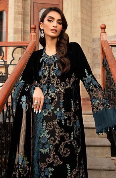 Maria B Unstitched Embroidered Velvet Suit - DL-1208