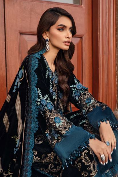 Maria B Unstitched Embroidered Velvet Suit - DL-1208
