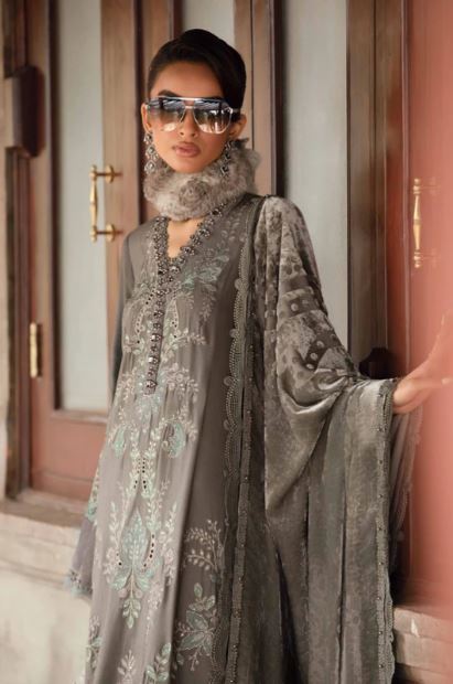 Maria B Unstitched Embroidered Velvet Suit - DL-1209