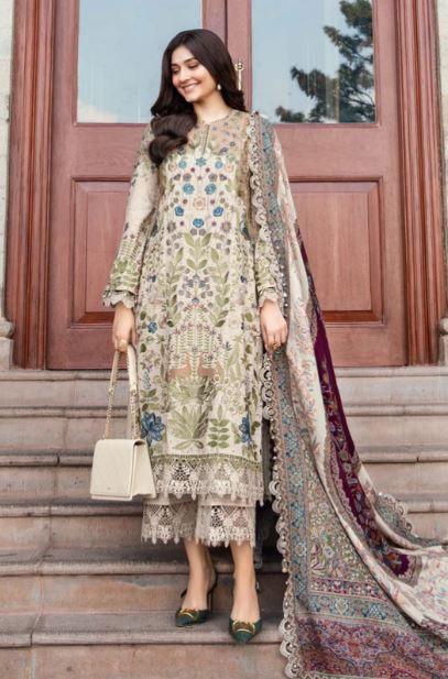 Maria B Unstitched Embroidered Linen Suit - DL-1211