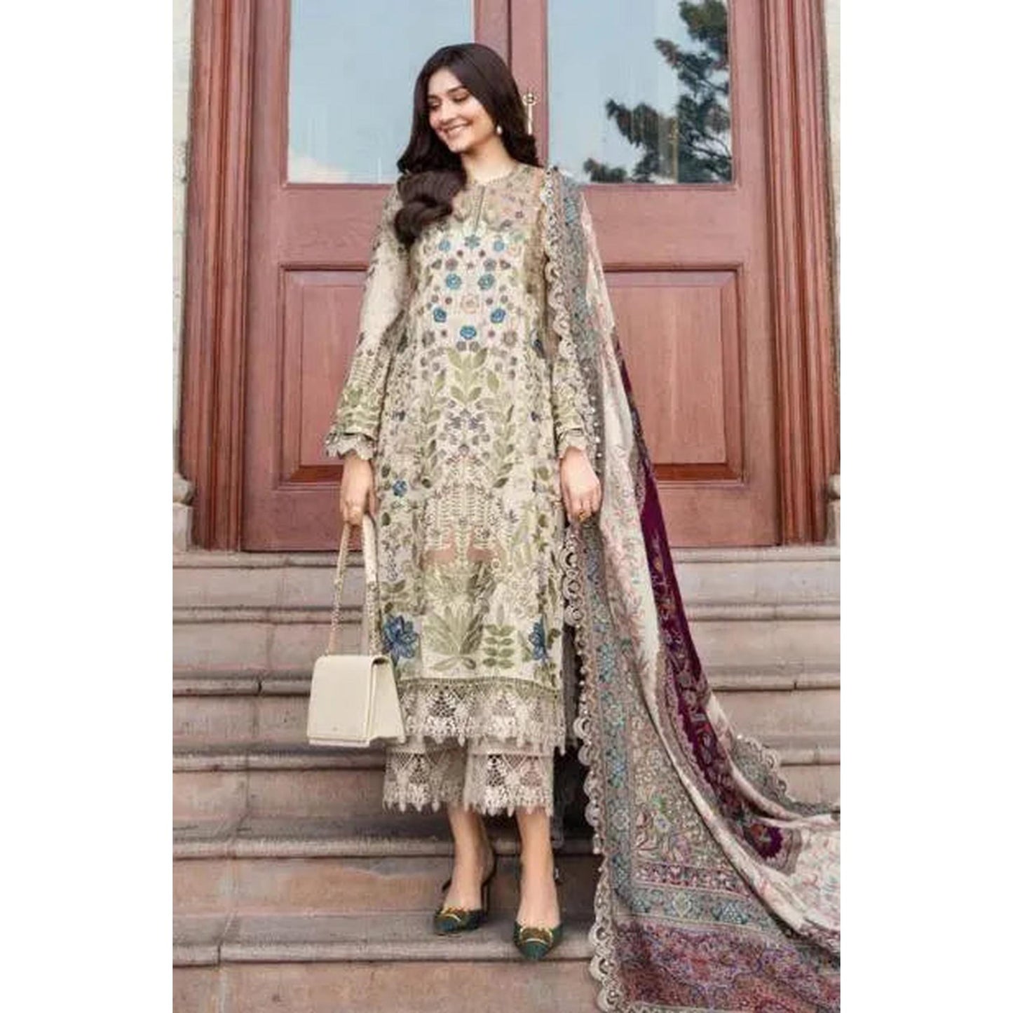 Maria B Unstitched Embroidered Linen Suit - DL-1211