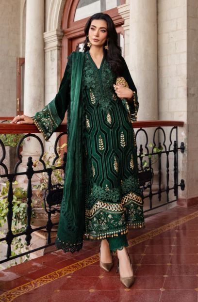 Maria B Unstitched Embroidered Velvet Suit - DL-1212