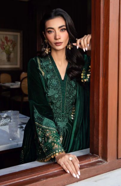 Maria B Unstitched Embroidered Velvet Suit - DL-1212