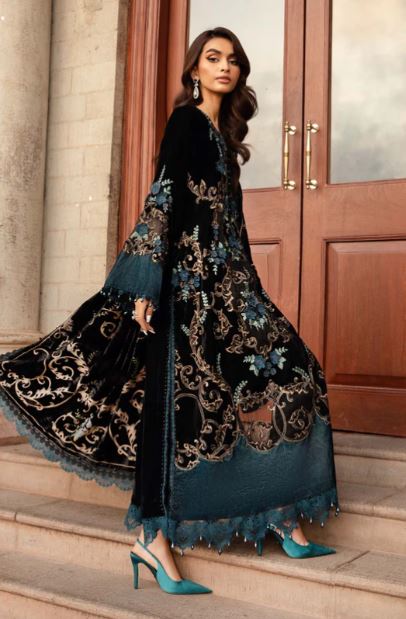 Maria B Unstitched Embroidered Velvet Suit - DL-1208