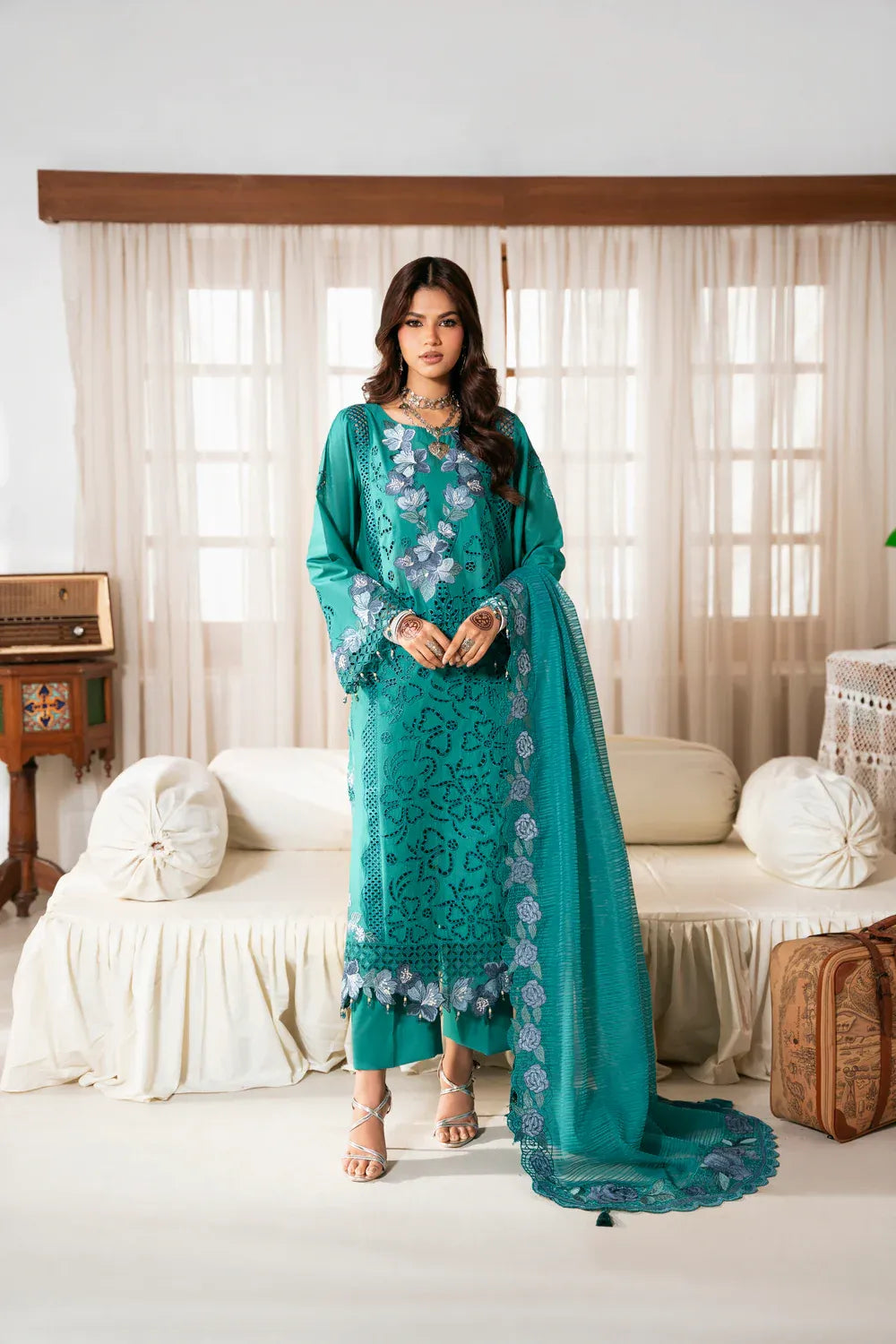 Naqsh Chikankari Teal Vibes