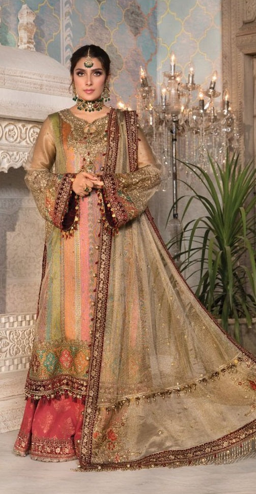 MARIA B Unstitched Bronze, Maroon and Carrot pink (BD-2207)