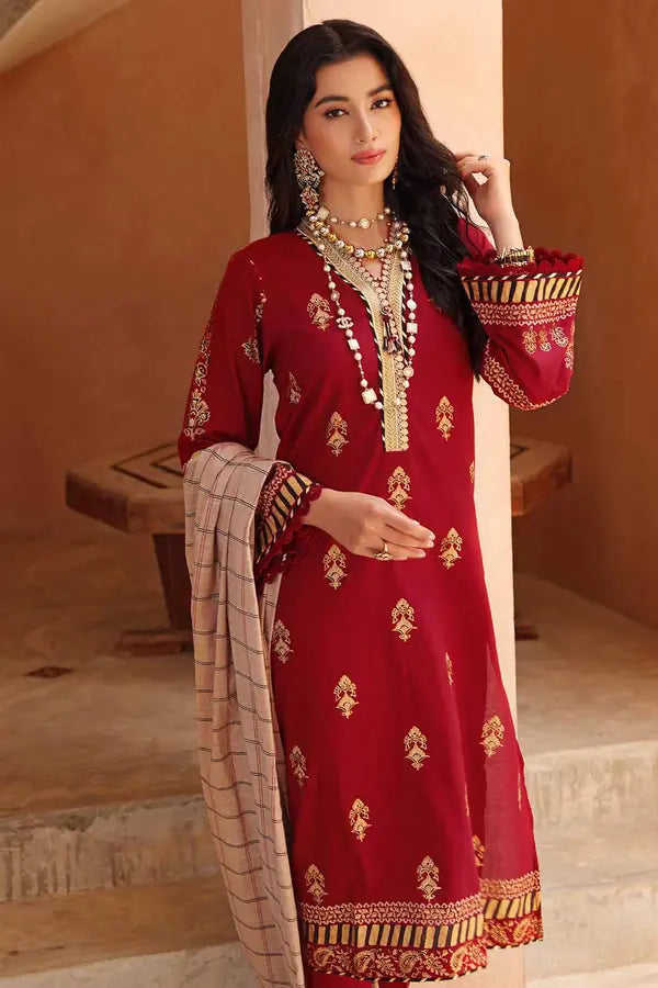 Gul Ahmed 3PC Unstitched Cotton Embroidered Suit with Jacquard Dupatta MJ-22074