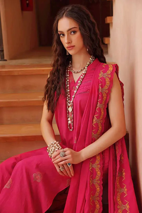 Gul Ahmed 3PC Unstitched Cotton Embroidered Suit with Embroidered Denting Lawn Dupatta MJ-22067