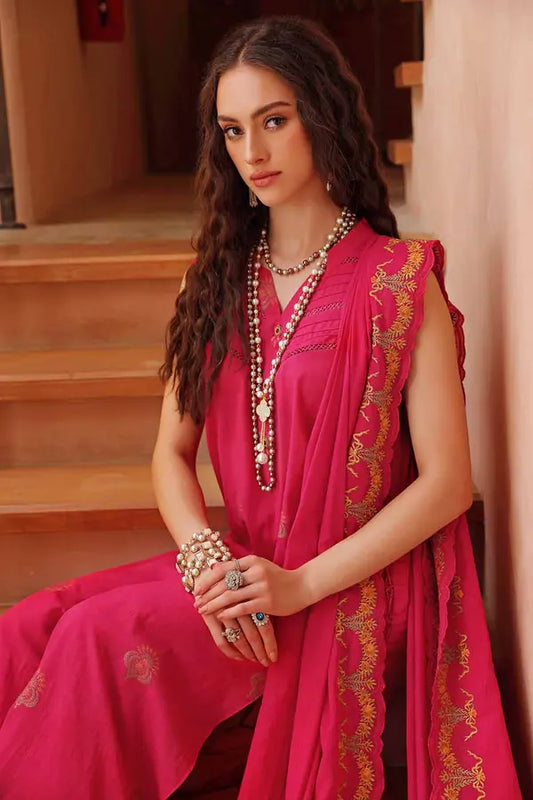 Gul Ahmed  3PC Unstitched Cotton Embroidered Suit with Embroidered Denting Lawn Dupatta MJ-22067