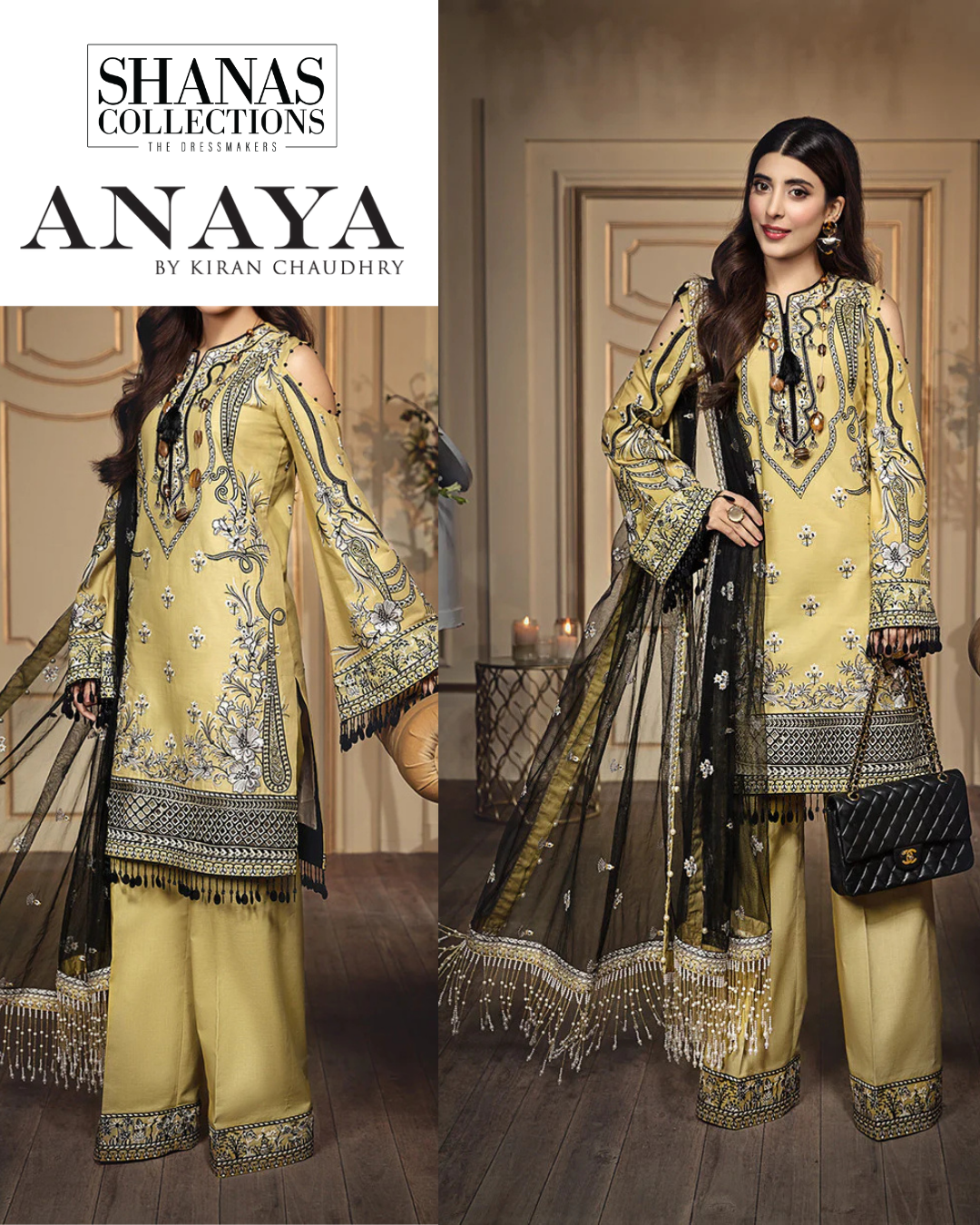 Veronique embroidered shirt with chiffon dupatta laid flat
Detailed embroidery and soft pastel tones of the suit