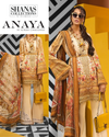 Maria 10B full suit view with vibrant embroidery and chiffon dupatta
Embroidery close-up and bold dupatta pattern