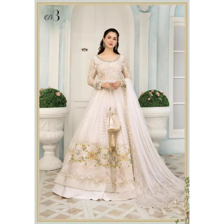 Maria B Embroidered Unstitched - Pearl White and Peachy Silver (BD-2502)