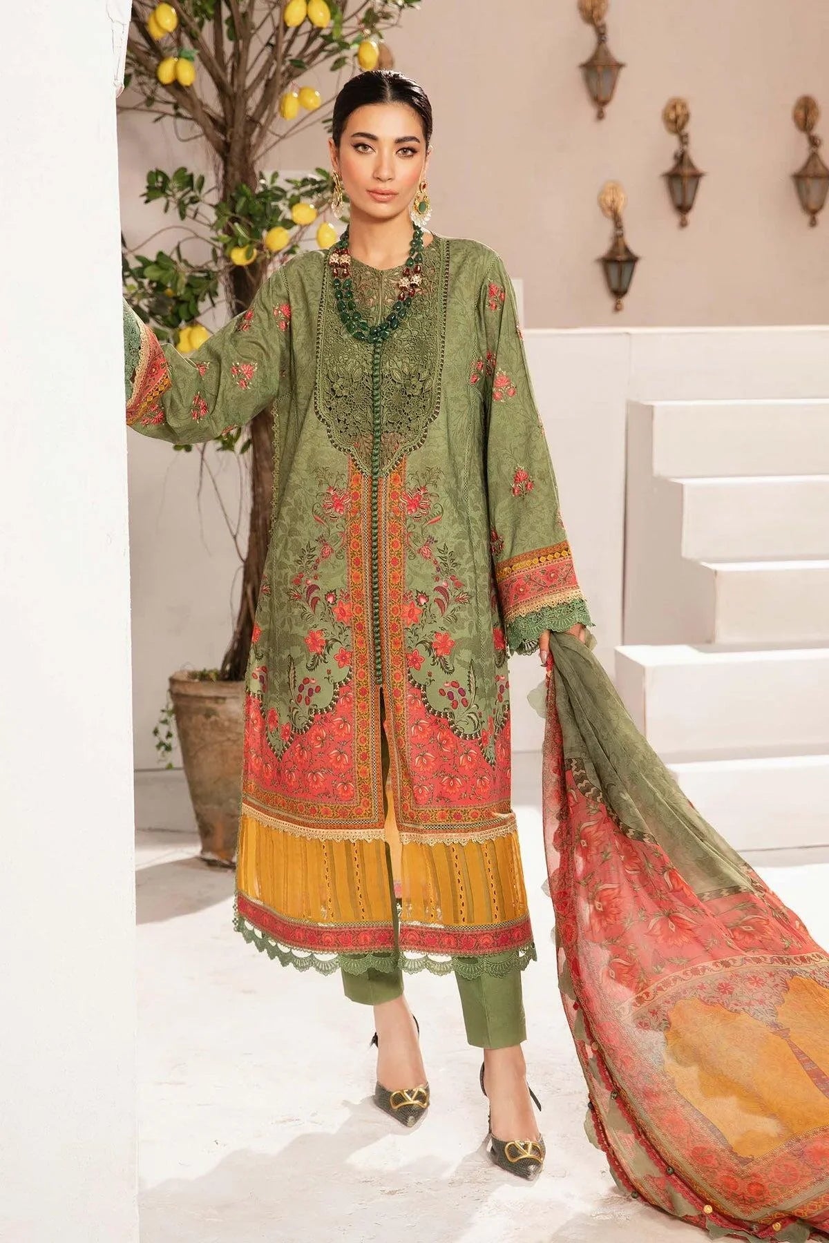 Maria B 3 Piece Unstitched Printed Suit | MPT-2206-A