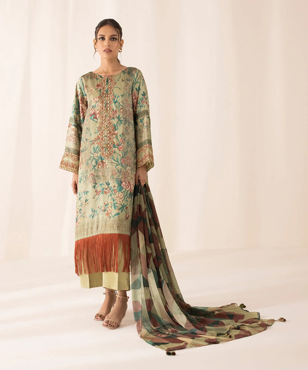 Sapphire 3 Piece – Printed Silk Suit