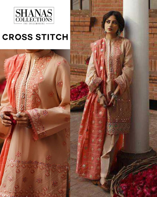 Get the Cross Stitch Misty Breeze Tabeer Lawn Suit – Unstitched 3 Piece with soft tones for effortless summer grace.