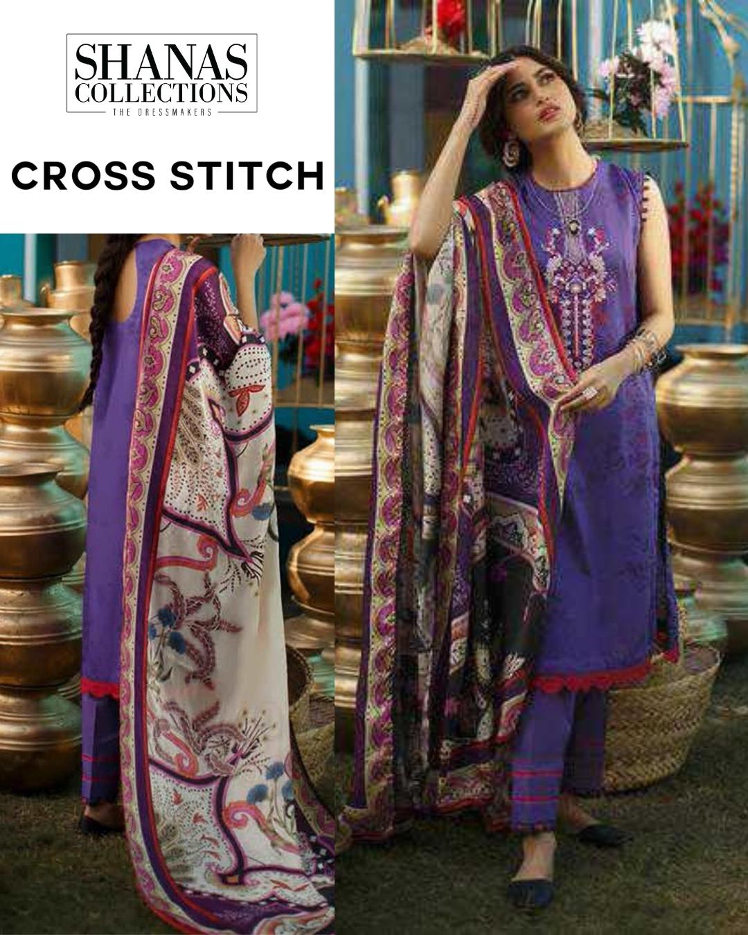 Cross Stitch Blue Tabeer Lawn Unstitched Embroidered 3 Piece Suit