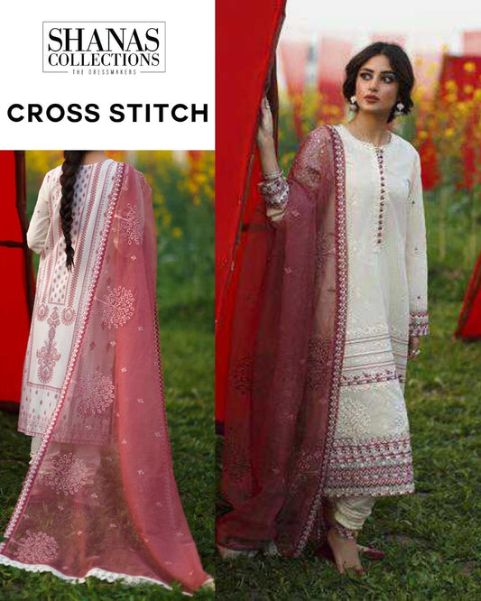 Cross Stitch Lilly Frey 3-piece unstitched lawn suit with blue-toned floral print