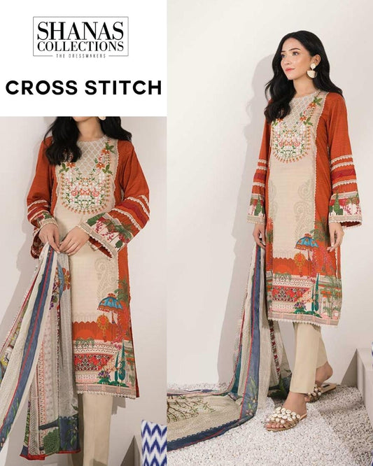 Cross Stitch Tangerine Monsoon Edition Unstitched Embroidered 3 Piece Suit