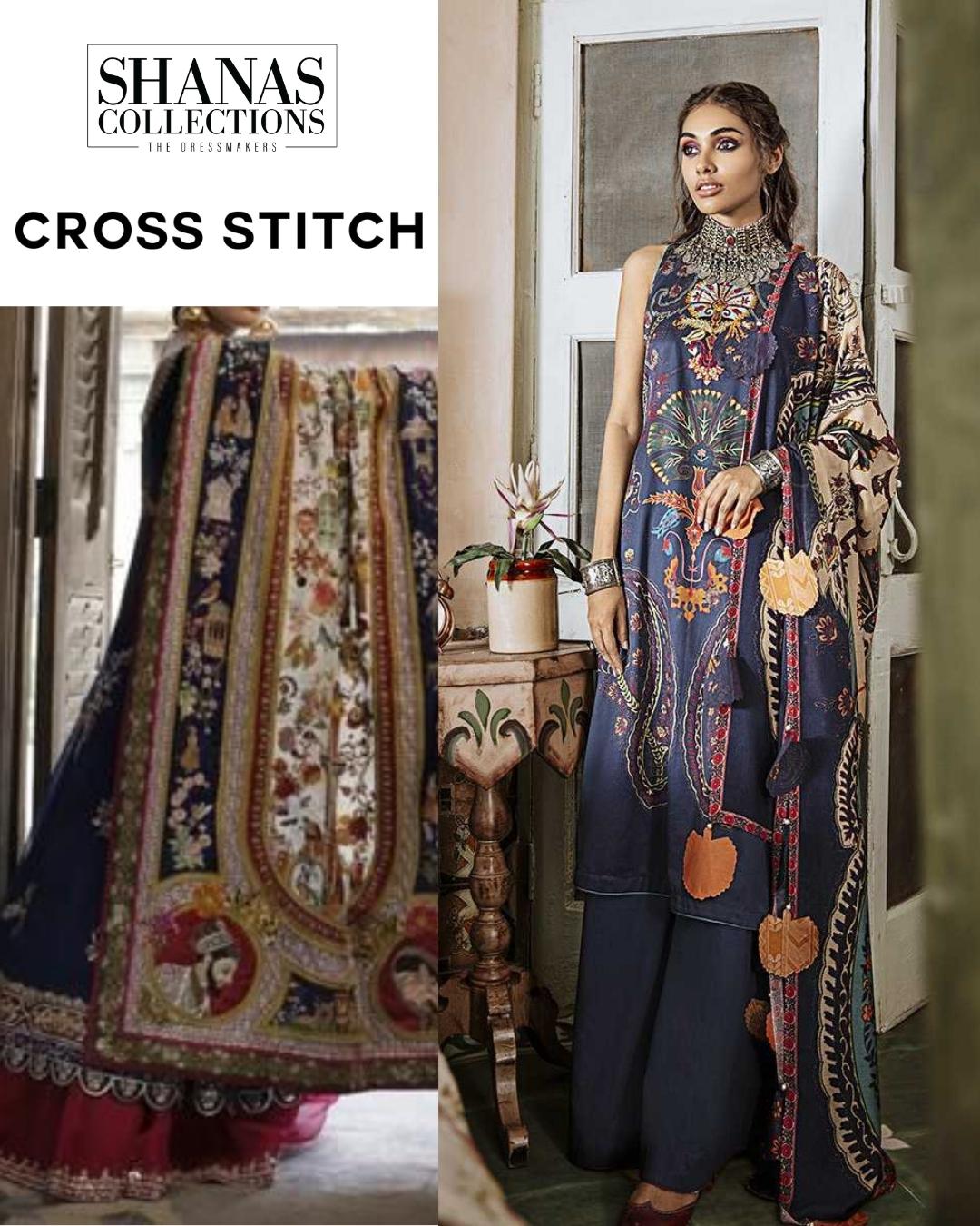 Cross Stitch Cashmere Impress Mehek Cotton Satin Unstitched 3 Piece Suit