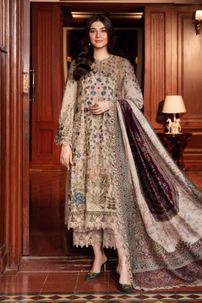 Maria B Unstitched Embroidered Linen Suit - DL-1211
