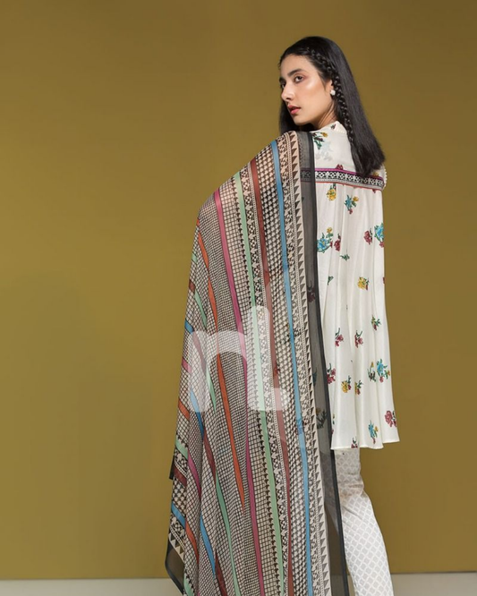 Nishat Linen Lawn Printed Krinkle Chiffon Unstitched 2 Piece Suit