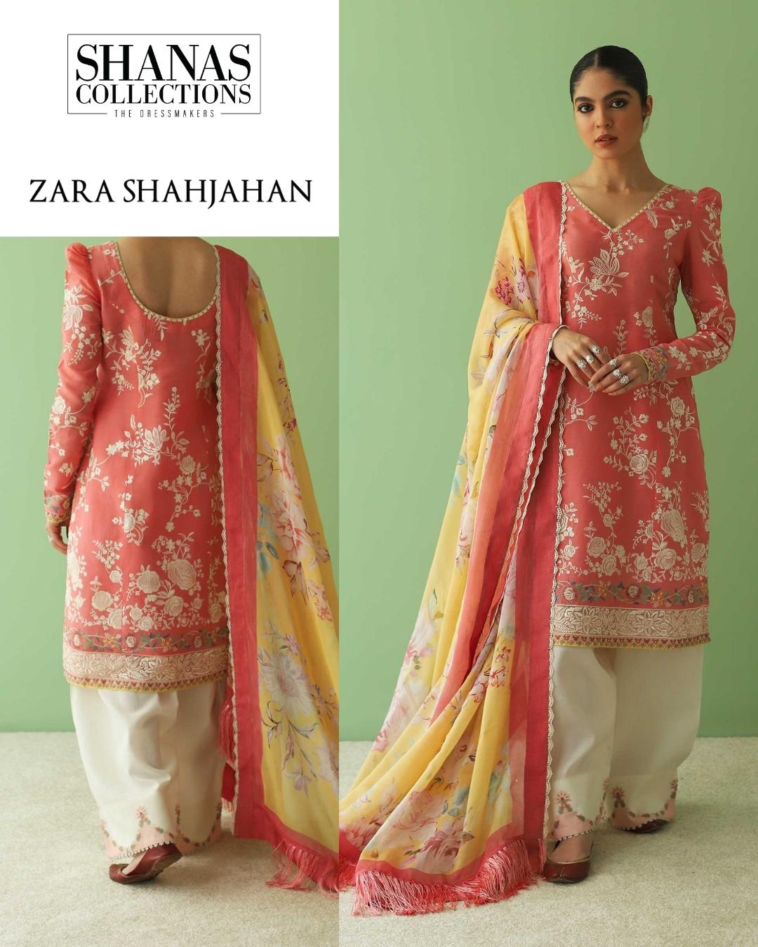 Zara Shahjahan D23-3A Embroidered Lawn Unstitched 3 Piece Suit