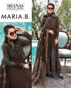 Maria B brown suit UK, embroidered linen dress, unstitched 3-piece Pakistani outfit, winter linen suit Maria B, Pakistani fashion UK, Shana’s Collections