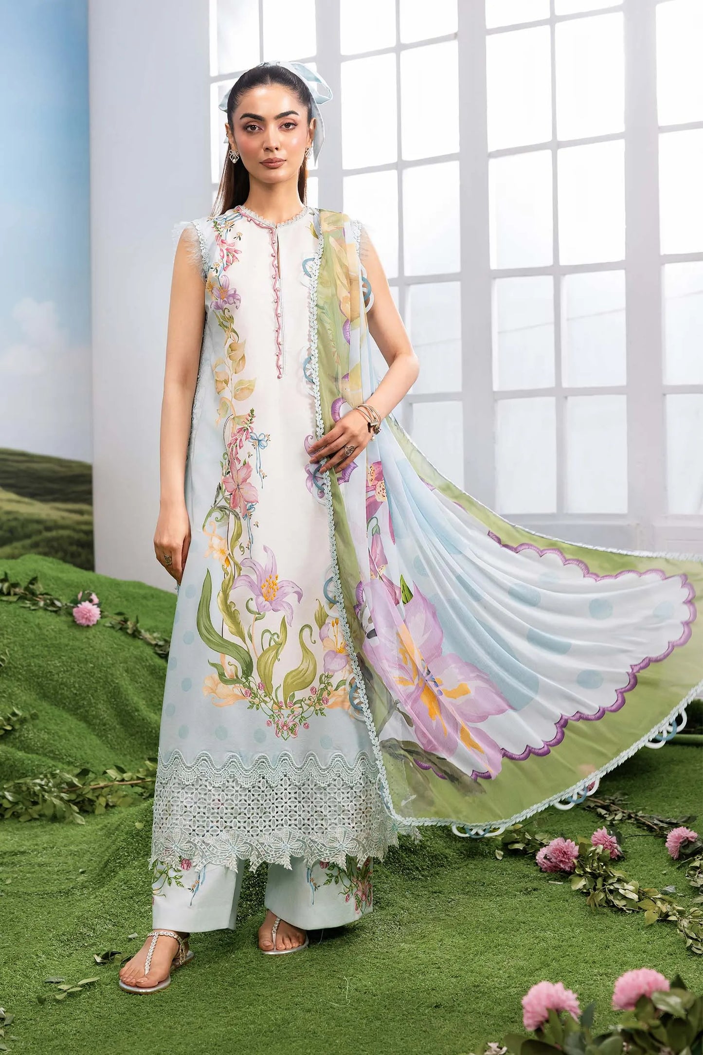 MariaB Basic 3 Pc Unstitched Embroidered Lawn Suit 05A