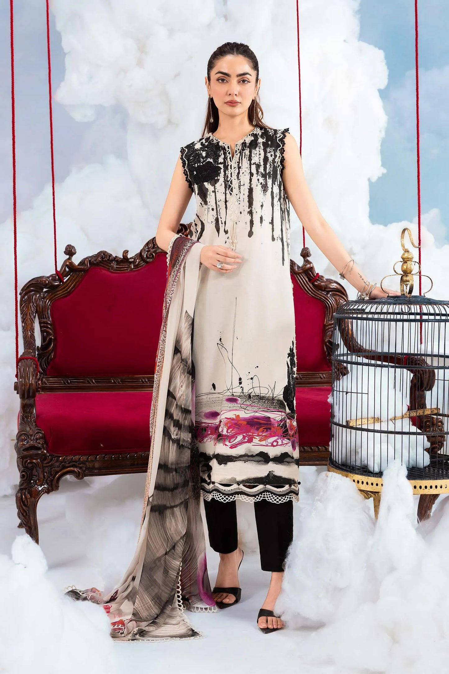 MariaB Basic 3 Pc Unstitched Embroidered Lawn Suit 06B