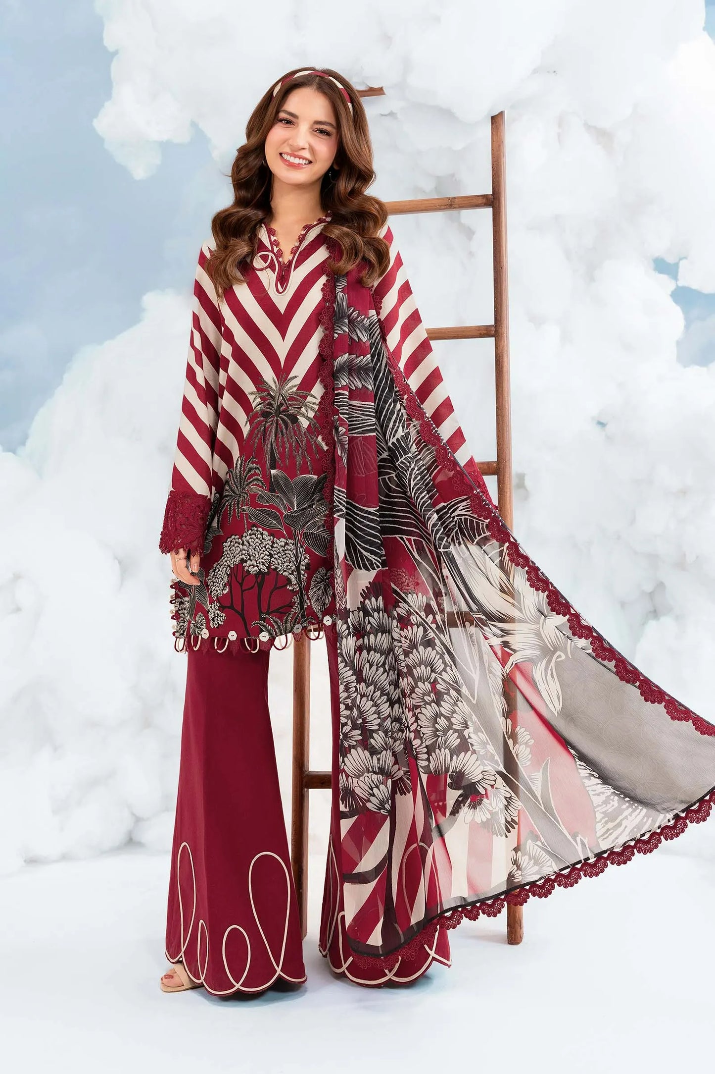 MariaB Basic 3 Pc Unstitched Embroidered Lawn Suit 08B