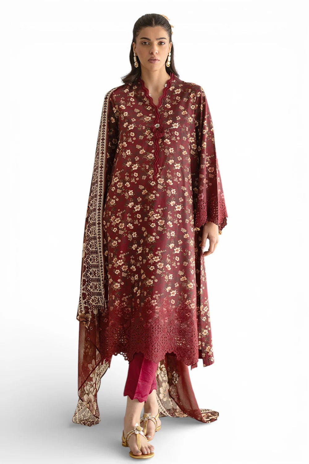 Gul Ahmed 3 Piece Embroidered Printed Lawn Suit with Chiffon Dupatta BM-62023