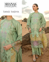 Elnaz green embroidered lawn suit full set with chiffon dupatta
Detailed view of shirt embroidery and dupatta print