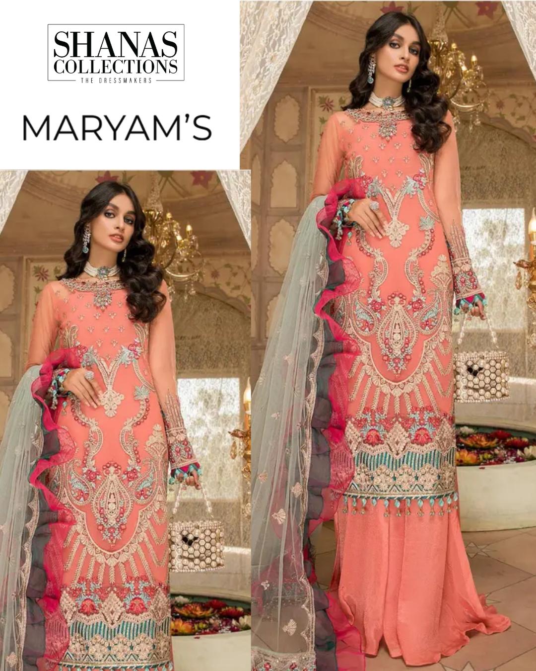 Matching embroidered chiffon dupatta displayed with shirt and trousers

