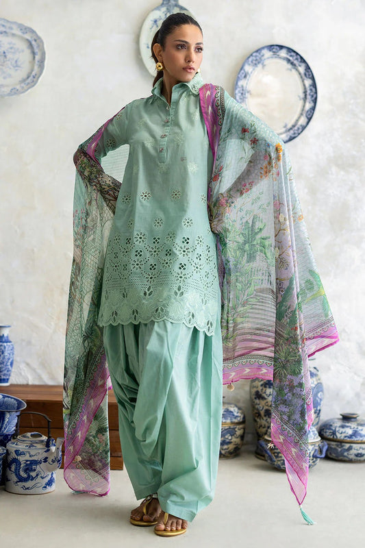 Gul Ahmed 3 Piece Schiffli Embroidered Lawn Suit with Silk Dupatta S-62013