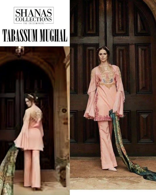 Tabassum Mughal Luxury Lawn Collection  Embroidered Net & Digital Silk Unstitched 3 Piece Suit