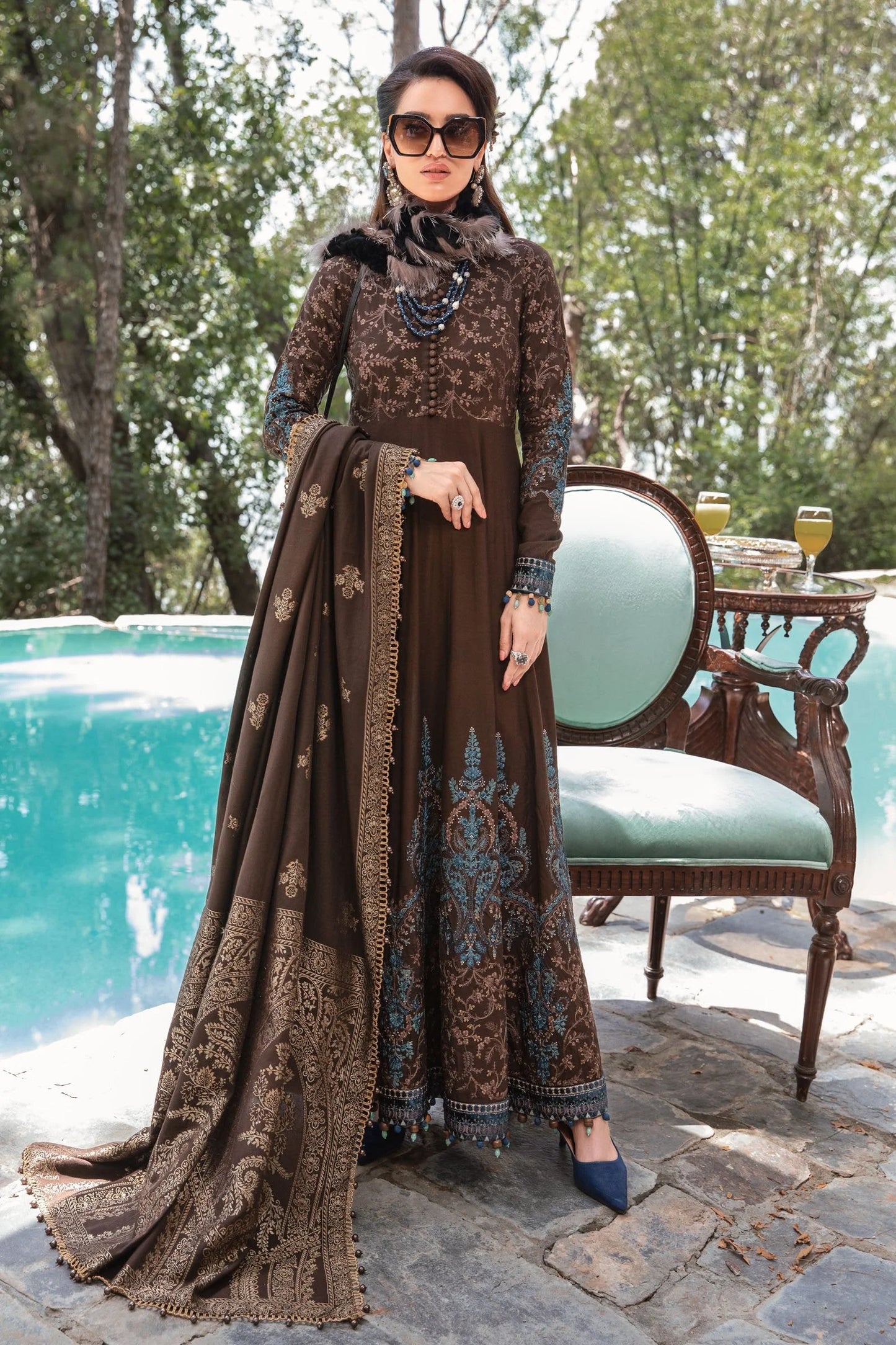 Maria.B D-1 Linen 3-Piece Unstitched Embroidered Suit