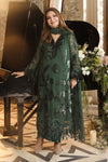 Maria B unstitched luxury chiffon suit 207 in pine green with embroidered velvet appliqué and 3D florals – Shanas Collections