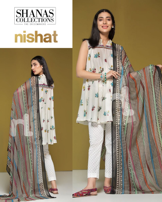 Nishat Linen Lawn Printed Krinkle Chiffon Unstitched 2 Piece Suit
