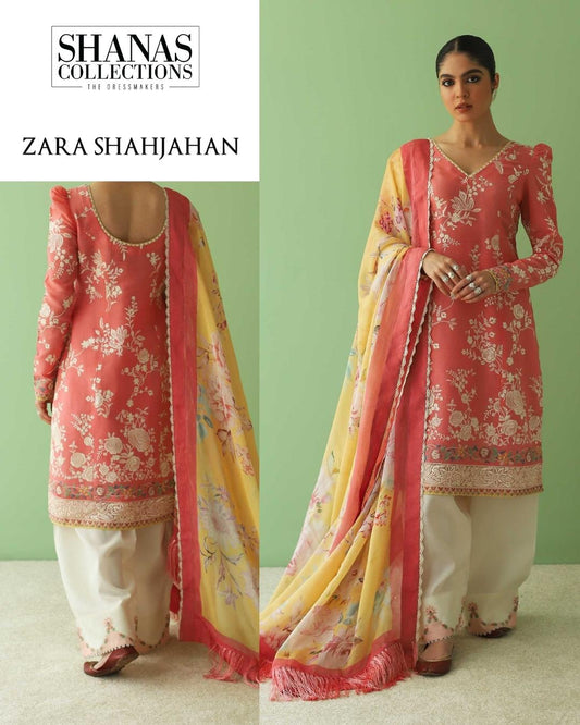 Zara Shahjahan D23-3A Embroidered Lawn Unstitched 3 Piece Suit