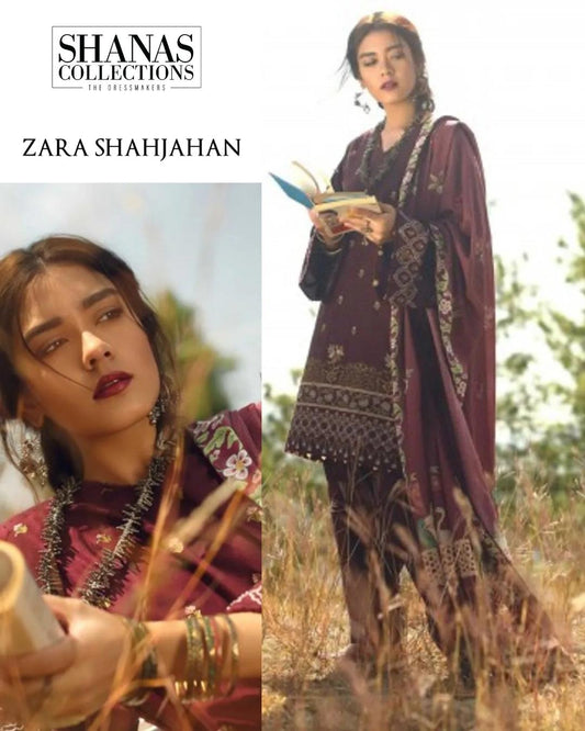 Zara Shahjahan Marjan 04  Embroidered Wool Shawl Unstitched 3 Piece Suit