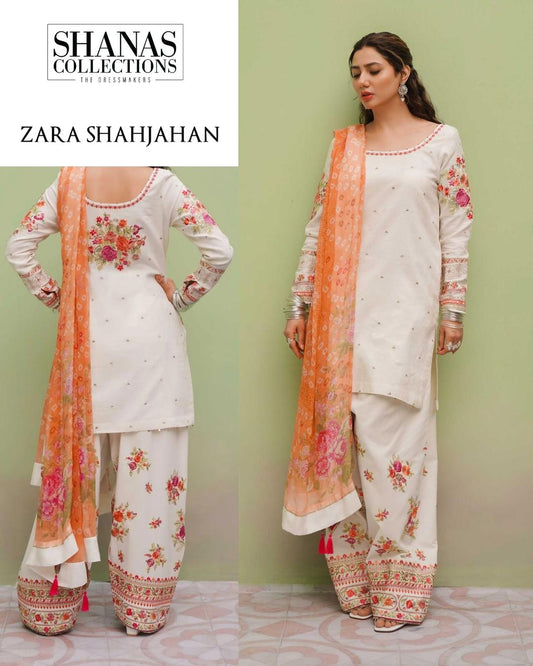 Zara Shahjahan D23-4A Embroidered Lawn Unstitched 3 Piece Suit